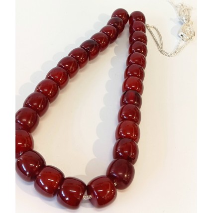 Κομπολόι από ασήμι 925 με χάντρες από κεχριμπάρι φατουράν χρώματος κερασιού (KOM05)